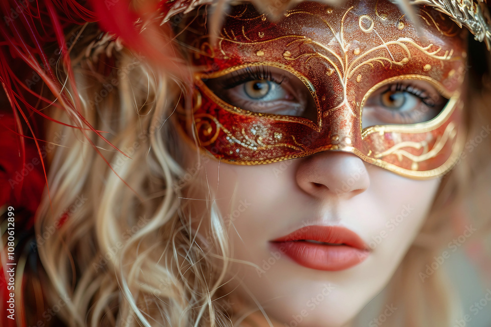 Generative AI Image of a Vibrant Carnival Mask with Glitter and Feathers Generative AI Image of a Vibrant Carnival Mask with Glitter and Feathers