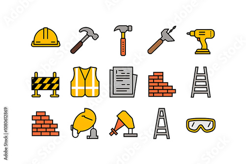 construction tools icon set