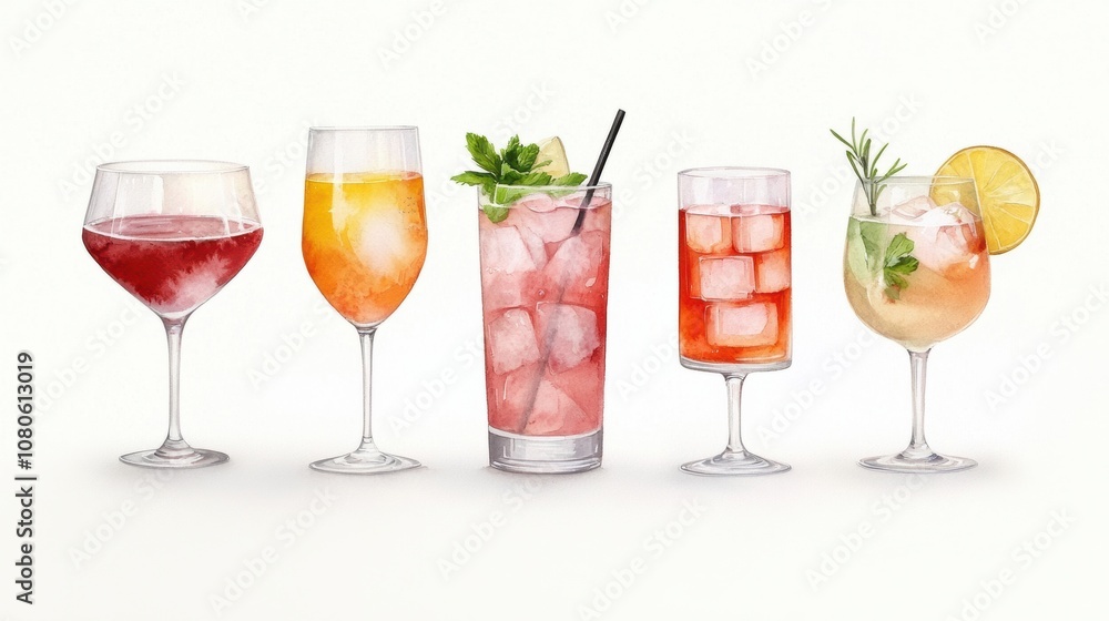 A vibrant collection of refreshing cocktails, each showcasing unique colors and garnishes, perfect for parties and summer gatherings. A vibrant collection of refreshing cocktails, each showcasing unique colors and garnishes, perfect for parties and summer gatherings.