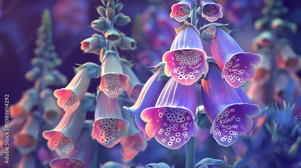 A vibrant display of bell-shaped flowers with intricate patterns in soft colors. A vibrant display of bell-shaped flowers with intricate patterns in soft colors.