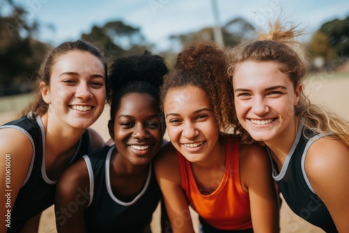 Portrait of a young female basketball team smiling