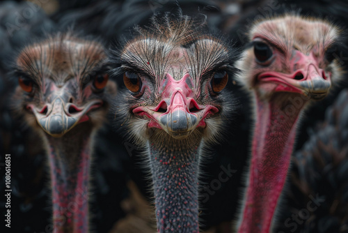 Generated AI image of friendly ostrich on rural farm photo