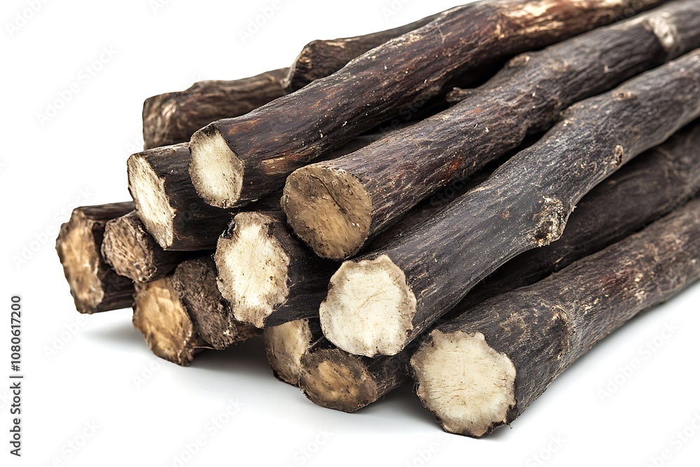 Cassava (yuca) isolated on a white background, close up Cassava (yuca) isolated on a white background, close up