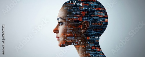 A conceptual image depicting a human silhouette with digital data flowing, representing the fusion of technology and humanity. photo