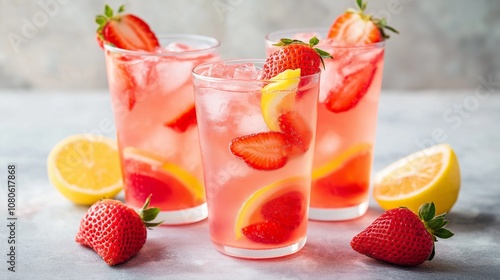 Fresh summer strawberry cocktail or mocktail, Close-up