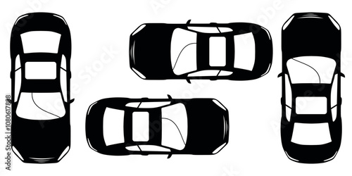 Set Of Crossover Car Silhouette. Vehicle Icons Set View From Left Side, Right Side, Front, Back, And Top. Vector Illustration. Isolated On Transparent Background.