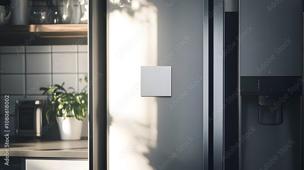 White square magnet on fridge mockup White square magnet on fridge mockup