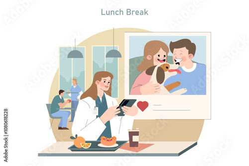 A day in the life of a medical professional. Flat Vector Illustration