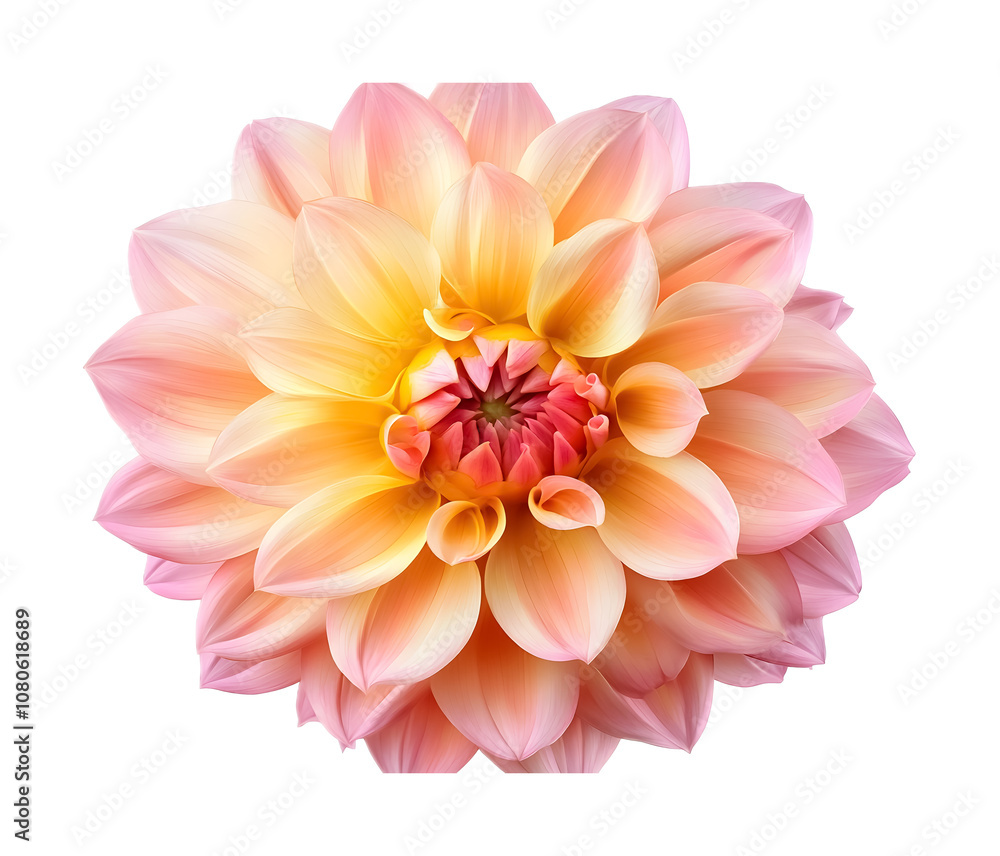 Fototapeta premium Pink and yellow dahlia flower on a transparent background. isolated background.
