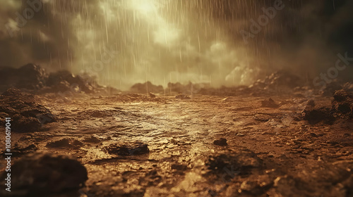 Rainy Day on a Desolate Planet 3D Illustration photo