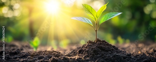 Young plant growing in sunlight, concept of new life and growth