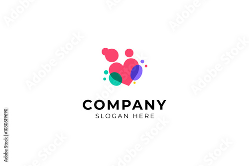 love family care logo with child and mother symbol icon in unique colorful flat design style
