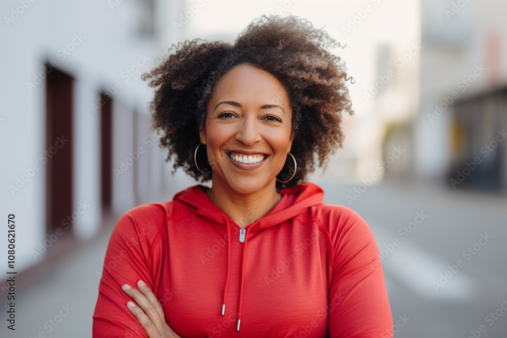 Portrait of a middle aged body positive woman in sporty clothes outside Portrait of a middle aged body positive woman in sporty clothes outside