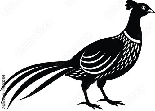 pheasant forest bird silhouette, bird icon vector black 