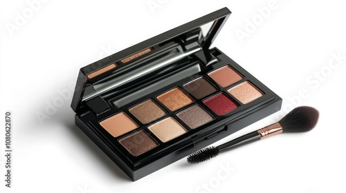 Brush and eyeshadow palette. Essentials of beauty