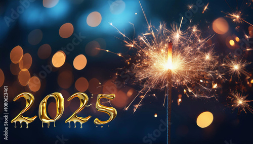 Happy New Year 2025 Sparkler Card – A Festive Greeting with Glowing Lights and Celebration Sparkles