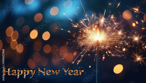 Happy New Year Sparkler Card – A Festive Greeting with Glowing Lights and Celebration Sparkles