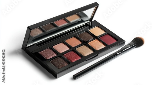 Brush and eyeshadow palette. Essentials of beauty