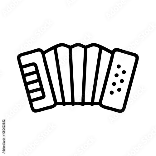 Accordion musical instrument icon in simple outline style, black and white