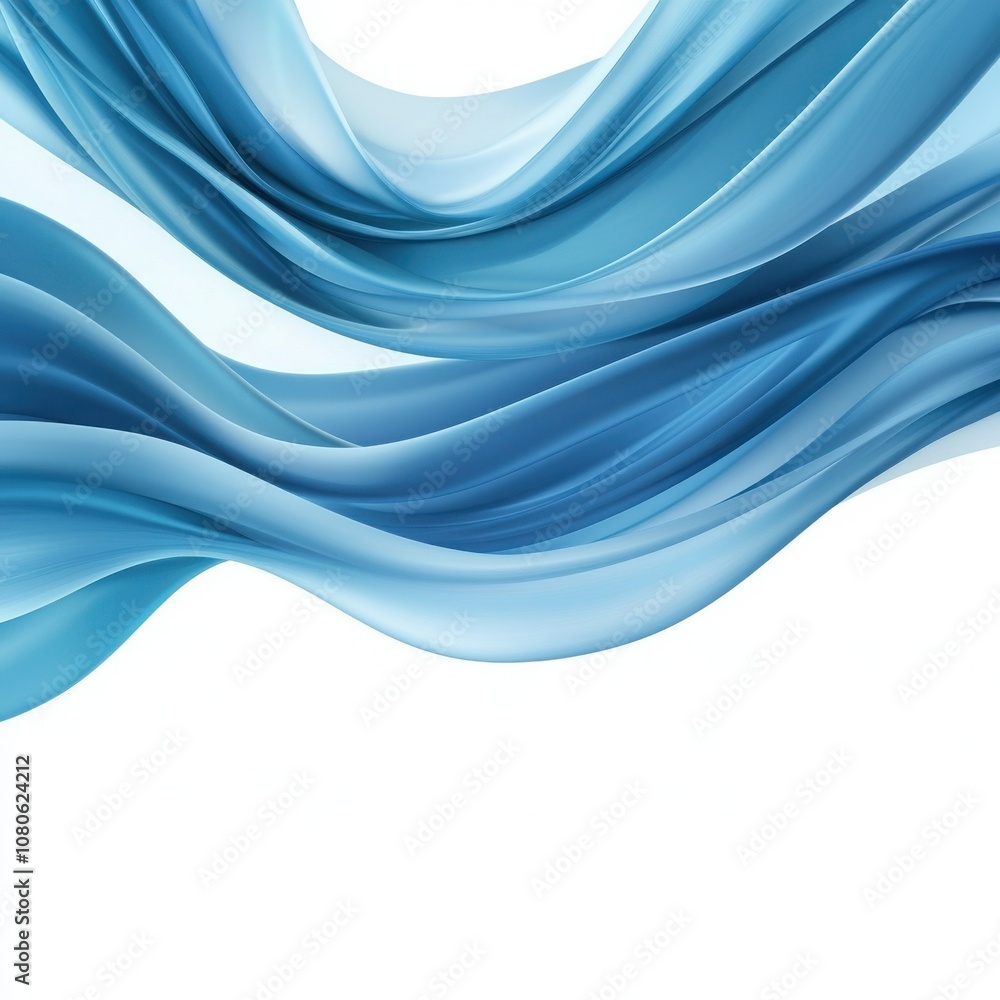 Blue abstract waves flowing in smooth fabric, white isolated background. Blue abstract waves flowing in smooth fabric, white isolated background.
