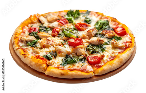 Pizza with chicken and vegetables on a white background. isolated background.