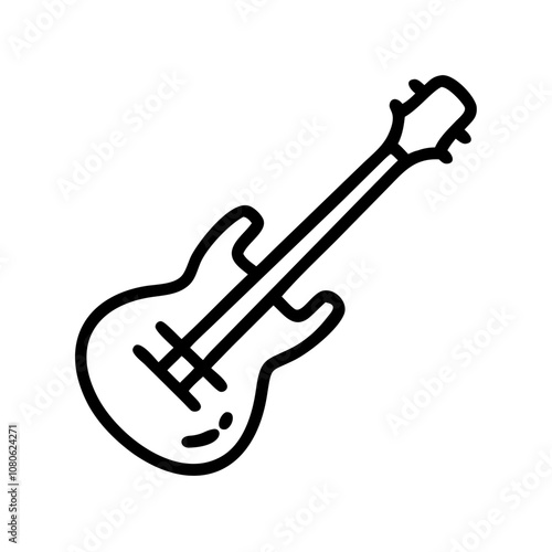 Bass guitar musical instrument icon in simple outline style, black and white
