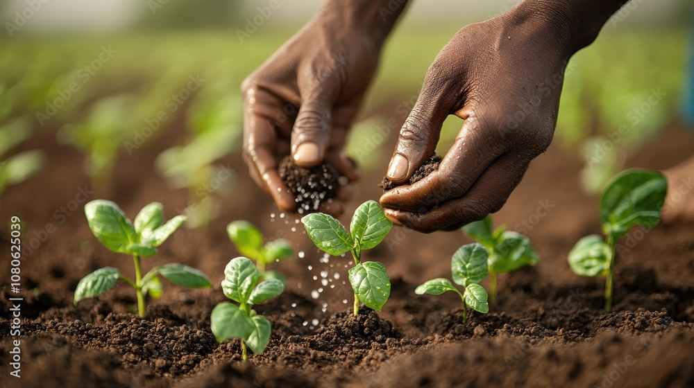 Nurturing growth hands watering young plants in a lush field agriculture photography outdoor close-up sustainable food security Nurturing growth hands watering young plants in a lush field agriculture photography outdoor close-up sustainable food security