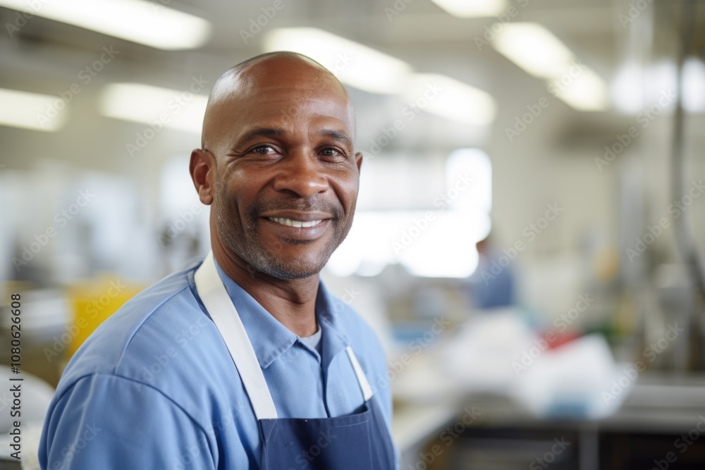 Obraz premium Portrait of a smiling African American school janitor