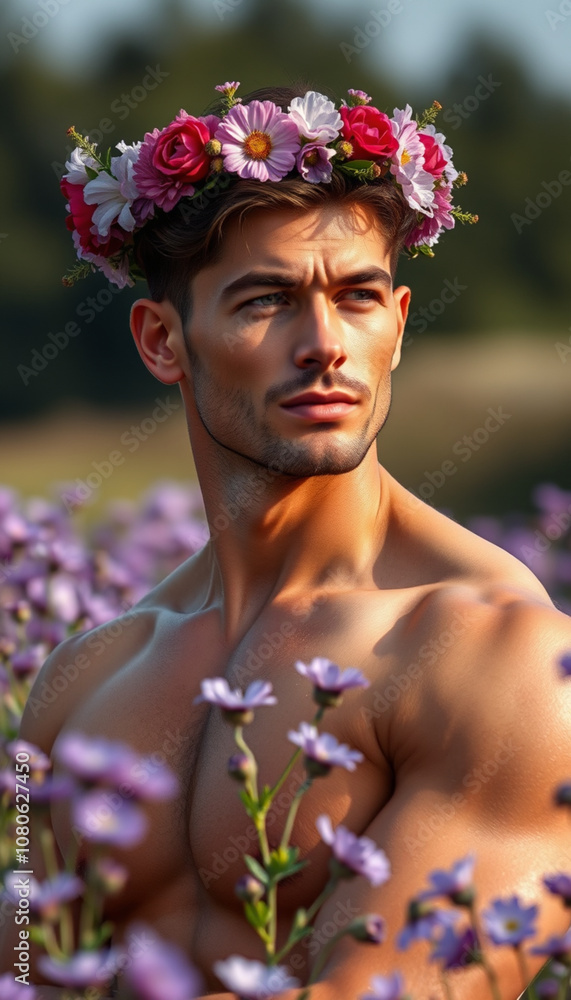 Obraz premium man in the flower garden