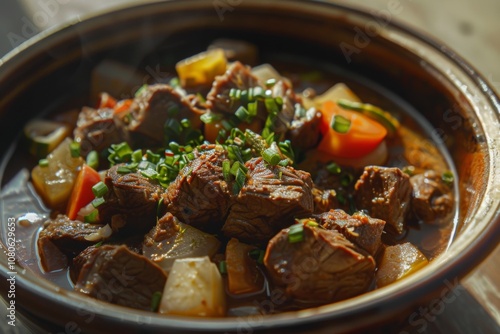 Beef served with vegetables