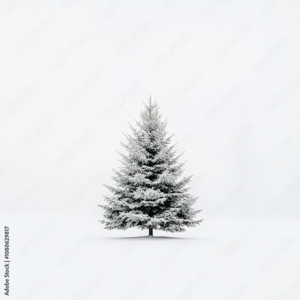 A lone pine tree stands in a snowy field, creating a serene and minimalist winter scene. A lone pine tree stands in a snowy field, creating a serene and minimalist winter scene.