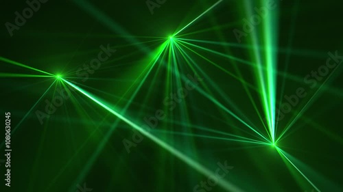 High speed laser light show on black background with flashing green colored laser beams. This music performance nightlife background animation is full HD and a seamless loop.
