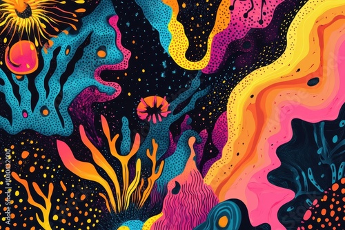 Abstract Painting with Vibrant Colors and Organic Shapes