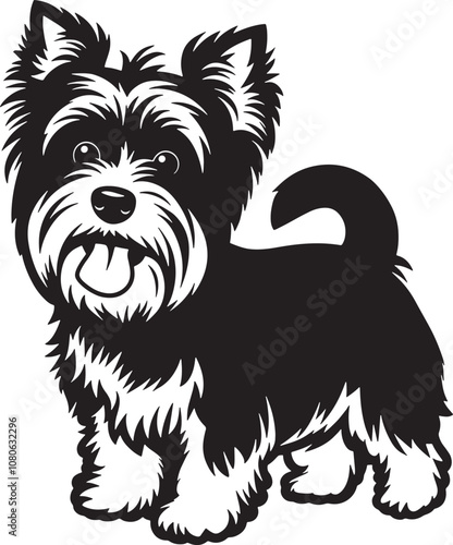 Playful Yorkshire Terrier Dog Stylized Silhouette Vector Illustration Graphic