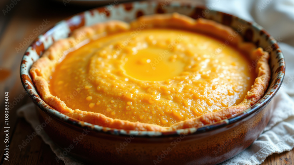 A freshly baked kunafa pie with melted cheese on top. A freshly baked kunafa pie with melted cheese on top.