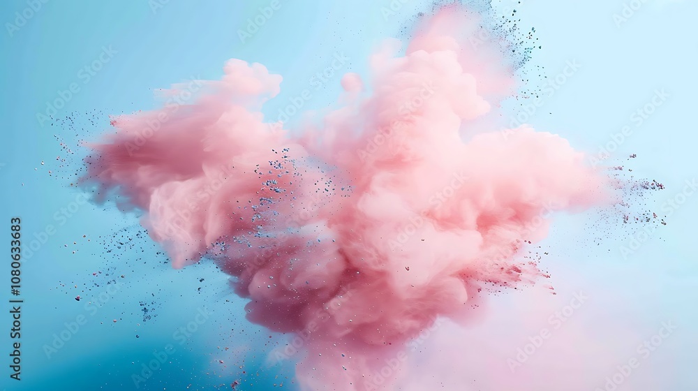 A vibrant explosion of pink powder against a blue background, creating an artistic and dynamic visual effect. A vibrant explosion of pink powder against a blue background, creating an artistic and dynamic visual effect.