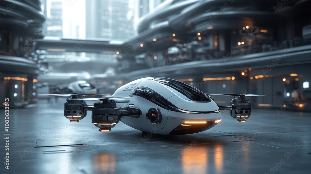 Futuristic drone in a high-tech environment. Futuristic drone in a high-tech environment.