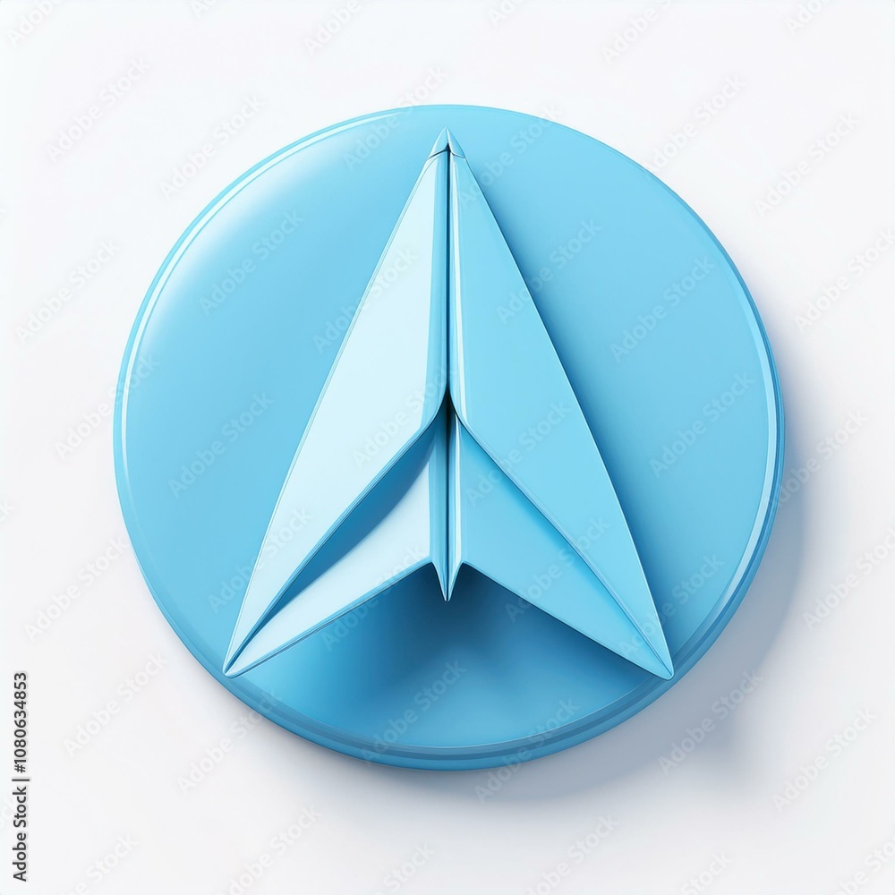 Stylized blue paper airplane icon on a circular background a white background. Stylized blue paper airplane icon on a circular background a white background.