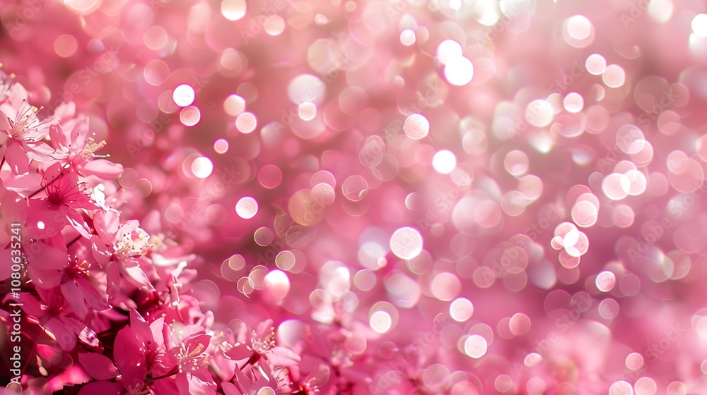A soft pink floral background with bokeh effects, creating a dreamy and serene atmosphere. A soft pink floral background with bokeh effects, creating a dreamy and serene atmosphere.
