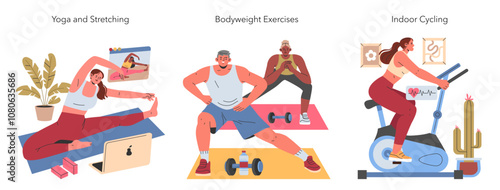 Sport at Home. Flat Vector Illustration