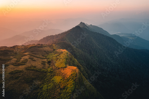 Aerial view of mountains in the morning in Mae Hong Son, Thailand