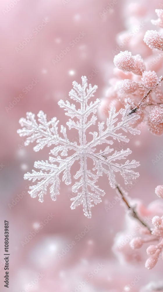 Minimalist winter background with a delicate snowflake on frosty branches. Generative AI. Minimalist winter background with a delicate snowflake on frosty branches. Generative AI.
