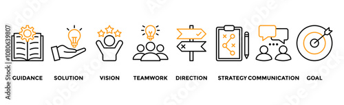 Leadership banner web icon vector illustration concept for team management with an icon of guidance, solution, vision, teamwork, direction, strategy, communication and goal