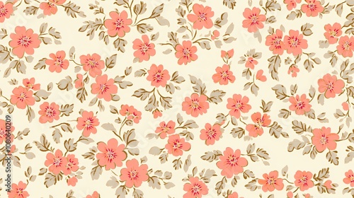 Retro pink beige flower pattern illustration poster background