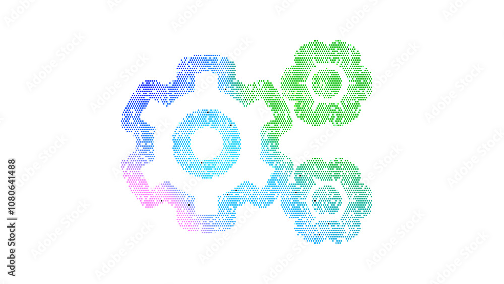 Icon cogs is made up of LED square shapes. There are bright diodes and there are black dead diodes Icon cogs is made up of LED square shapes. There are bright diodes and there are black dead diodes