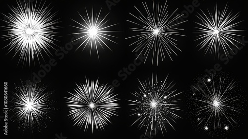 Flares and rays effect. White light burst. Star sparkles. Magic starburst beam with glitter. Realistic sun glow modern isolated set on transparent.