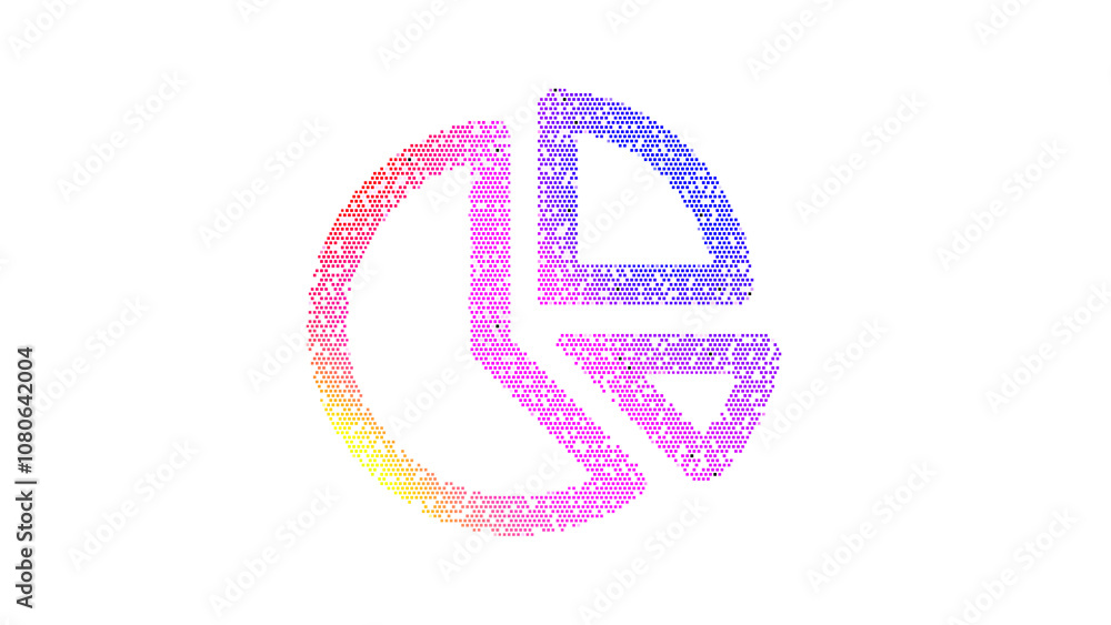 Icon chart pie is made up of LED square shapes. There are bright diodes and there are black dead diodes Icon chart pie is made up of LED square shapes. There are bright diodes and there are black dead diodes