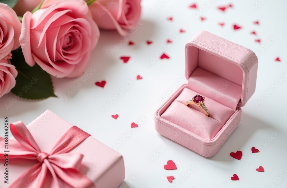 A beautifully crafted pink box that holds a stunning ring inside of it, gift for Valentine's Day, birthdays and wedding Day. A beautifully crafted pink box that holds a stunning ring inside of it, gift for Valentine's Day, birthdays and wedding Day.
