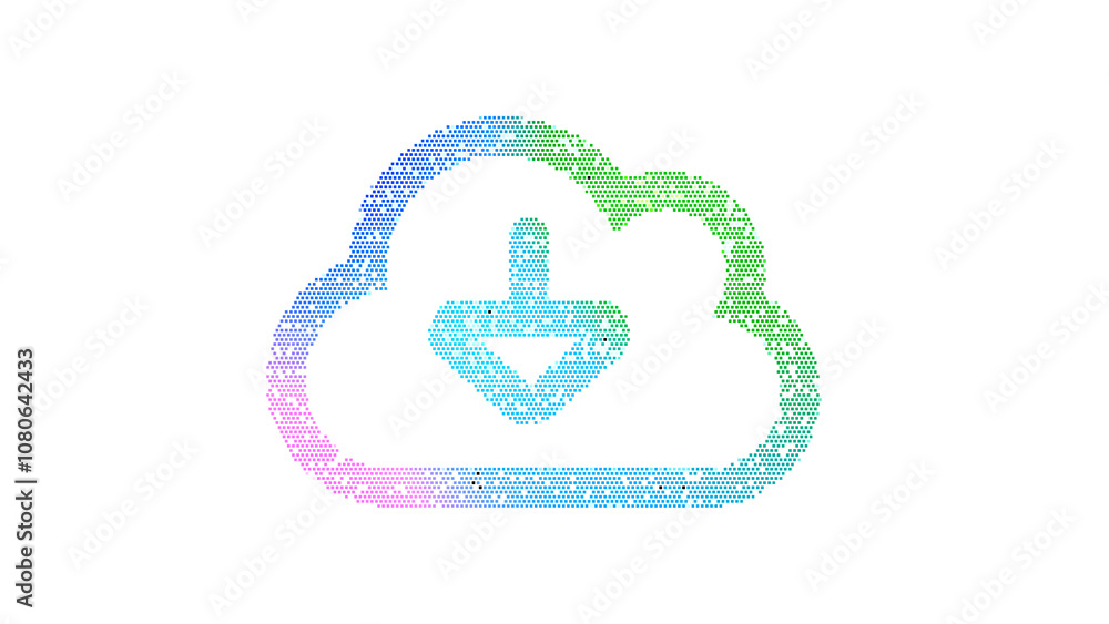 Fototapeta premium Icon cloud download is made up of LED square shapes. There are bright diodes and there are black dead diodes