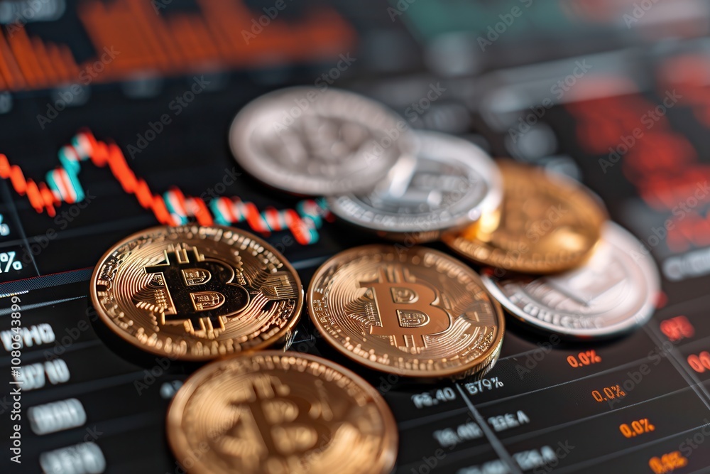 Cryptocurrency can be a hedge against inflation.A collection of Bitcoin coins on a digital financial chart, showcasing the fluctuating value of cryptocurrencies. Cryptocurrency can be a hedge against inflation.A collection of Bitcoin coins on a digital financial chart, showcasing the fluctuating value of cryptocurrencies.